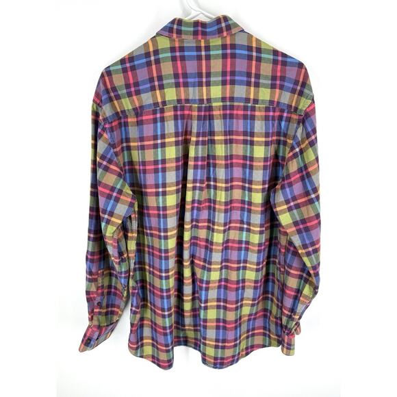 Alan Flusser Button Down Collar Shirt Mens Large Colorful Check Plaid L/S Pocket - Picture 3 of 7